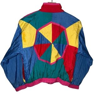 Vintage 80s 90s Kids‎ Lavon Nylon Colorful Windbreaker Zip Up Track Coat Retro